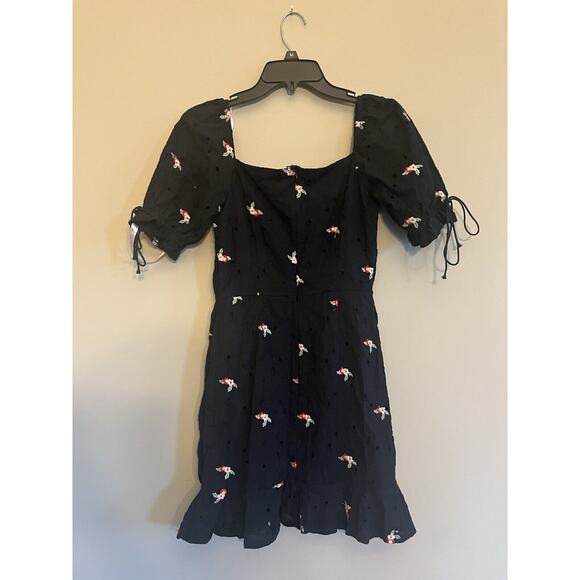 Missguided Black Embroidered Floral Eyelet Mini Dress Bows Size 2 NWT - Picture 4 of 4